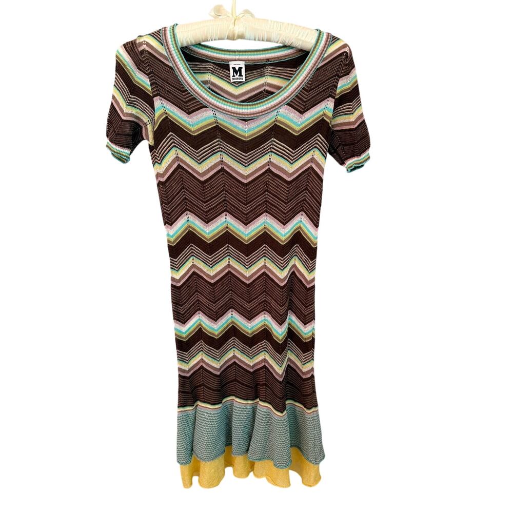 Missoni Italy Zig Zag Knit Dress Brown Multi Color Size 4
